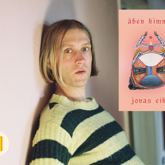 Foto af Jonas Eika og forsiden på bogen Åben himmel