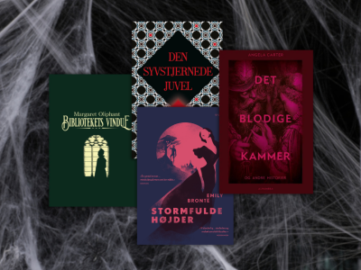 Baggrund med spindelvæv - forgrund med 4 romaner