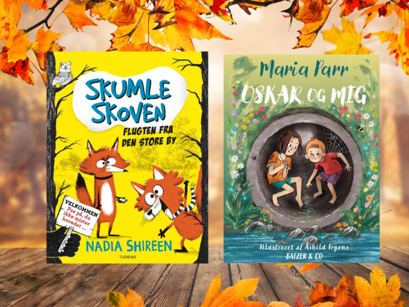 to bogforsider på baggrund af smukke efterårsblade