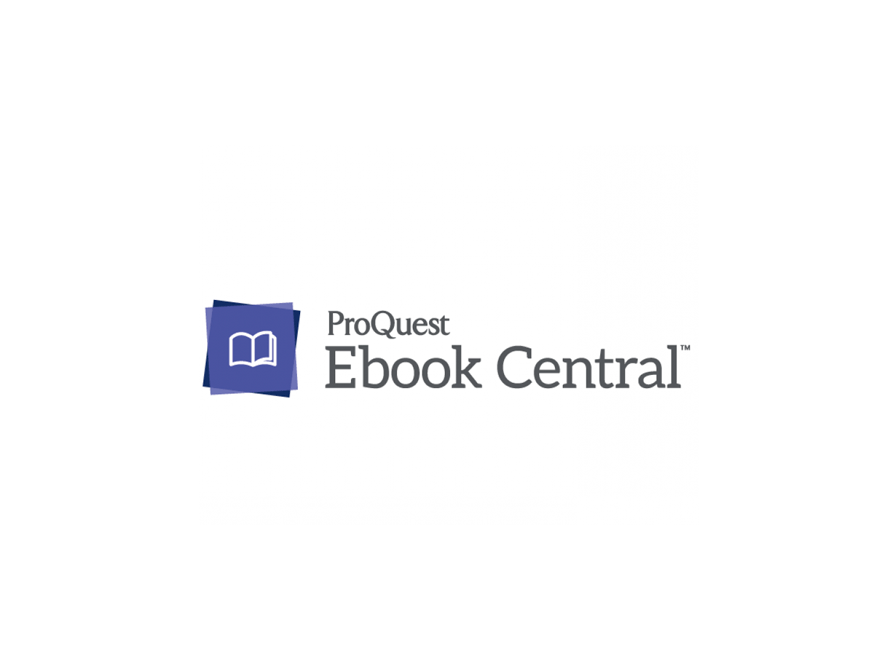 Logo der viser en åben bog på blå baggrund med teksten ProQuest Ebook Central