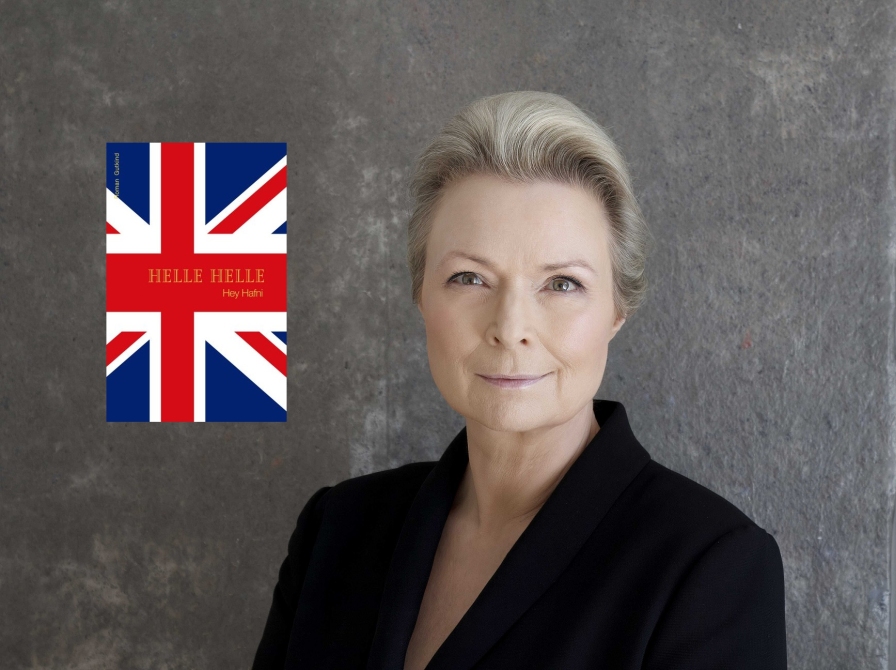 Foto af Helle Helle og cover til hendes roman Hey Hafni